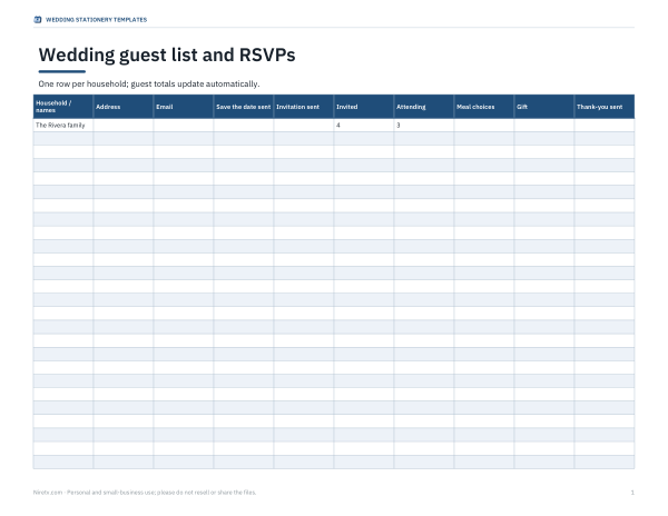 Preview of Wedding Guest List and RSVP Tracker