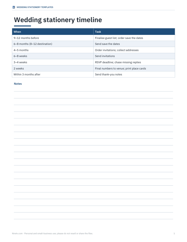 Preview of Printable Wedding Timeline Chart